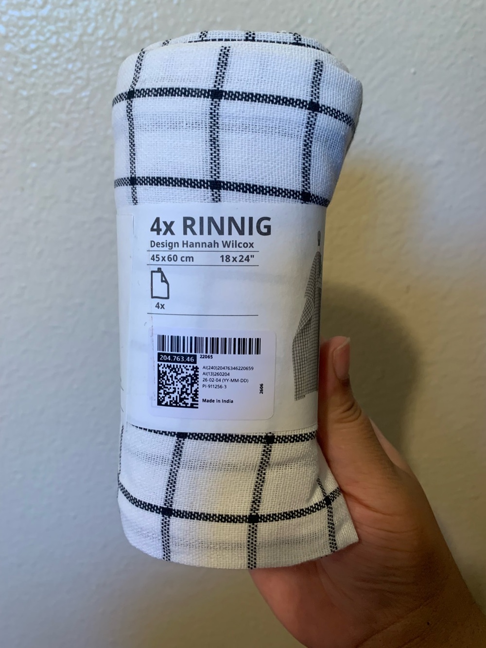 White & Gray Check RINNIG Tea Towels - 4 Pack